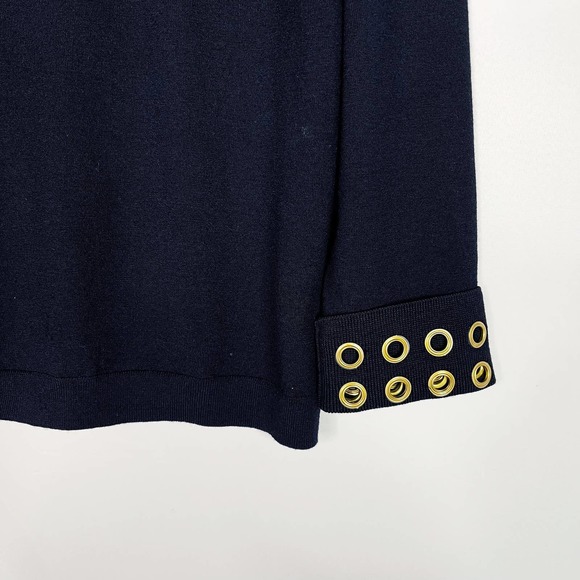 Tory Burch Navy Blue Small S Grommet Turtleneck Sweater Merino Wool Thick Knit - Picture 4 of 11